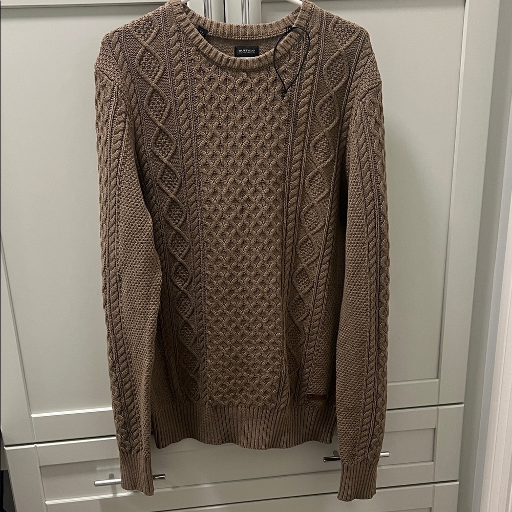 NWOT BUFFALO DAVID BITTON Men's Cable Knit Crewneck Sweater 100% Cotton
